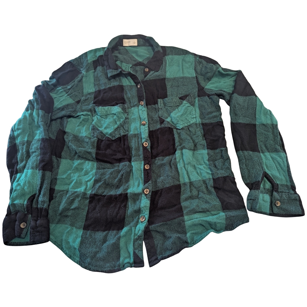 EUC Maurice's Women's Large Green Black Buffalo Plaid Button Down Shirt Soft